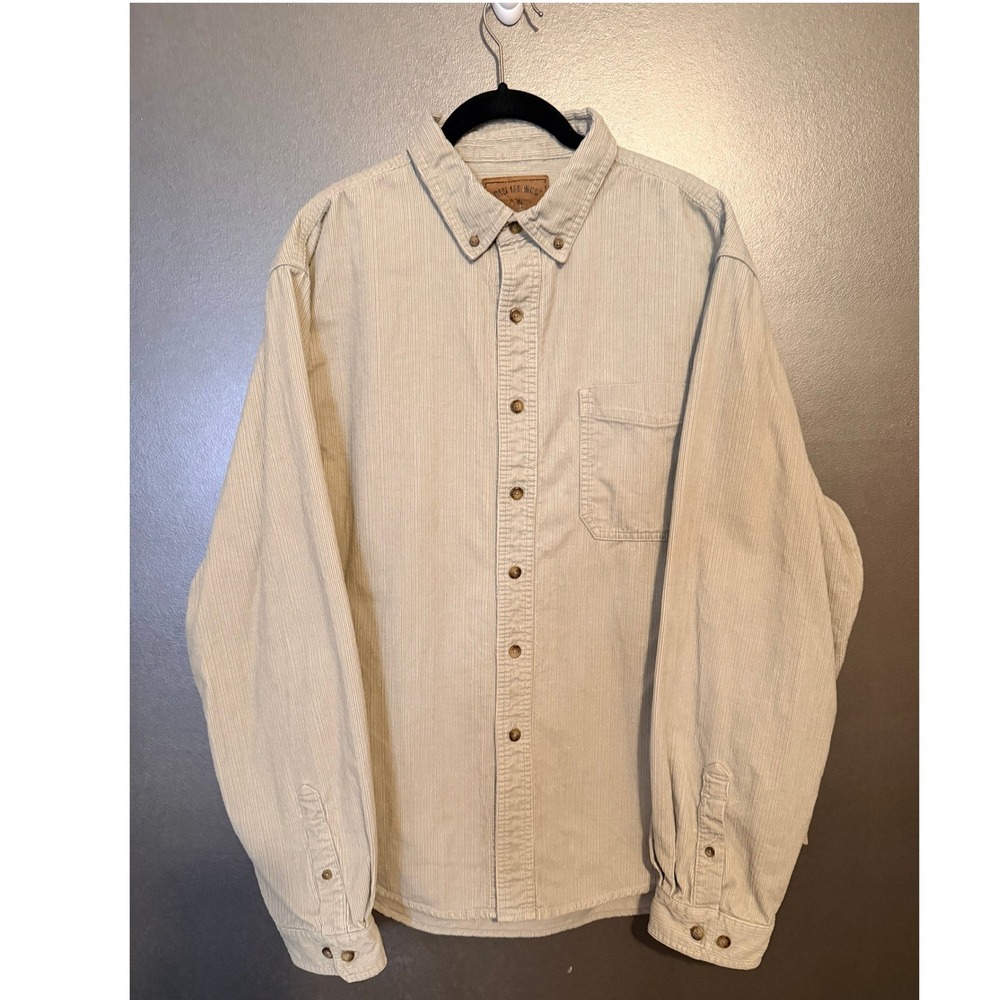 Reel Legends Corduroy Shirt Mens L Beige Excellent Long Sleeve Button Down